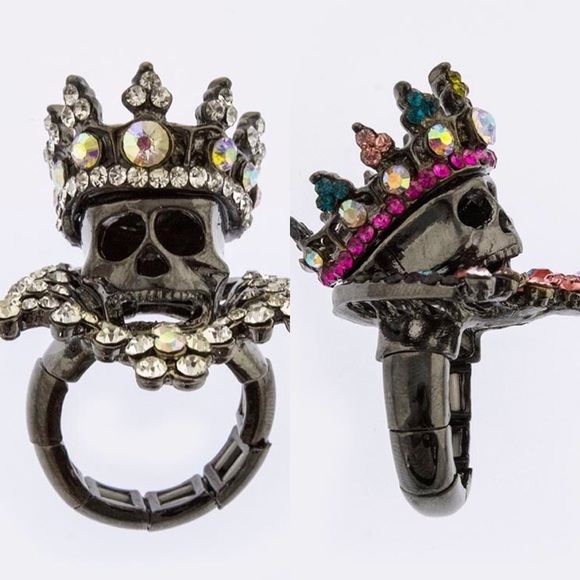 Halloween Skeleton Skull Ring Stretch Link Band - Picture 1 of 7